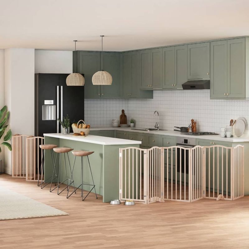 Petshop - Accesorii petshop - Culcusuri si custi - Custi interior si exterior - Poarta de caini pliabila cu usa, 15 panouri, 750 cm, lemn plop - Infinity.ro