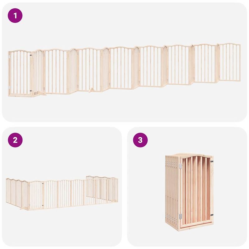 Petshop - Accesorii petshop - Culcusuri si custi - Custi interior si exterior - Poarta de caini pliabila cu usa, 15 panouri, 750 cm, lemn plop - Infinity.ro