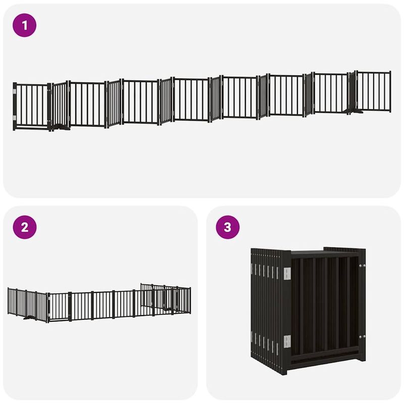 Petshop - Accesorii petshop - Culcusuri si custi - Custi interior si exterior - Poarta caini pliabila cu usa 15 panouri negru 750 cm, lemn plop - Infinity.ro