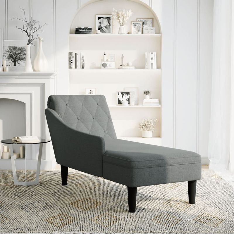 Casa si Gradina - Mobilier - Scaune si fotolii - Fotolii - Sezlong cu perna si cotiera dreapta, gri inchis, textil - Infinity.ro