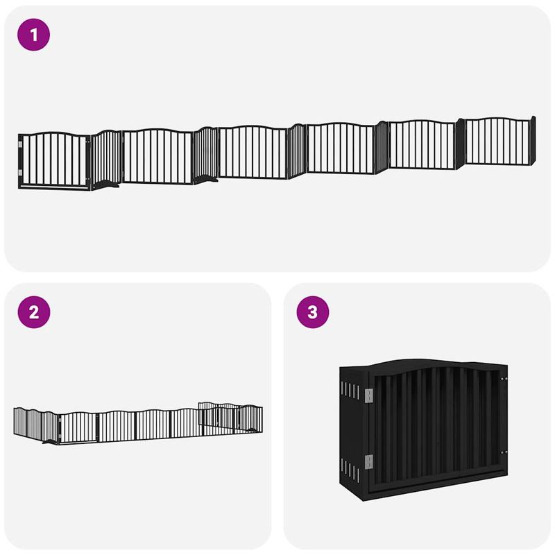 Petshop - Accesorii petshop - Culcusuri si custi - Custi interior si exterior - Poarta caini pliabila cu usa 12 panouri negru 960 cm, lemn plop - Infinity.ro