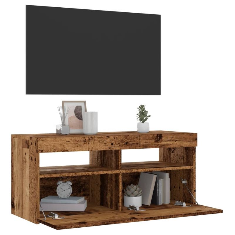 Casa si Gradina - Mobilier - Comode si corpuri - Comode - Dulap TV cu lumini LED lemn vechi 90x35x40 cm lemn prelucrat - Infinity.ro