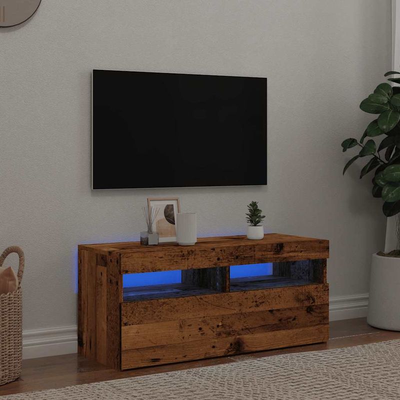 Casa si Gradina - Mobilier - Comode si corpuri - Comode - Dulap TV cu lumini LED lemn vechi 90x35x40 cm lemn prelucrat - Infinity.ro