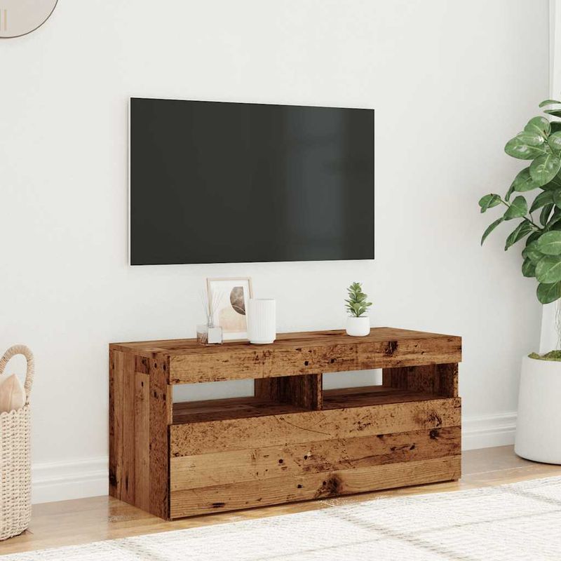 Casa si Gradina - Mobilier - Comode si corpuri - Comode - Dulap TV cu lumini LED lemn vechi 90x35x40 cm lemn prelucrat - Infinity.ro