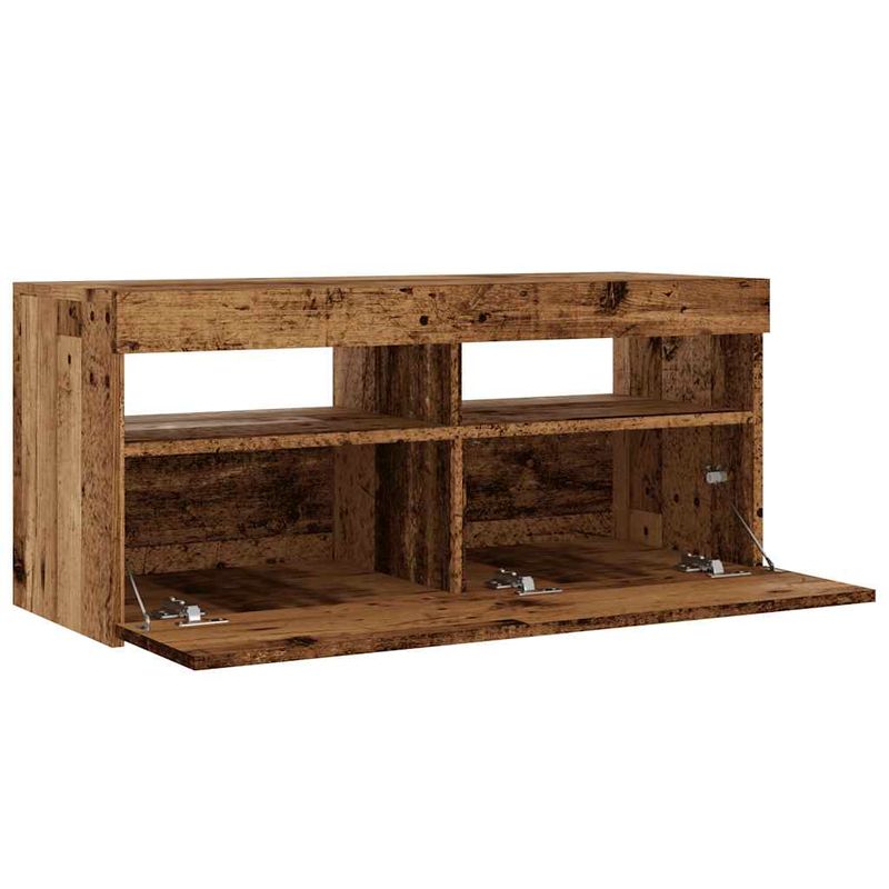Casa si Gradina - Mobilier - Comode si corpuri - Comode - Dulap TV cu lumini LED lemn vechi 90x35x40 cm lemn prelucrat - Infinity.ro