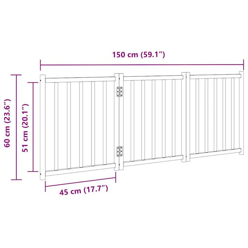 Petshop - Accesorii petshop - Culcusuri si custi - Custi interior si exterior - Poarta pentru caini pliabila, 3 panouri, 150 cm, lemn de brad, mărime 50x60x2 cm - Infinity.ro