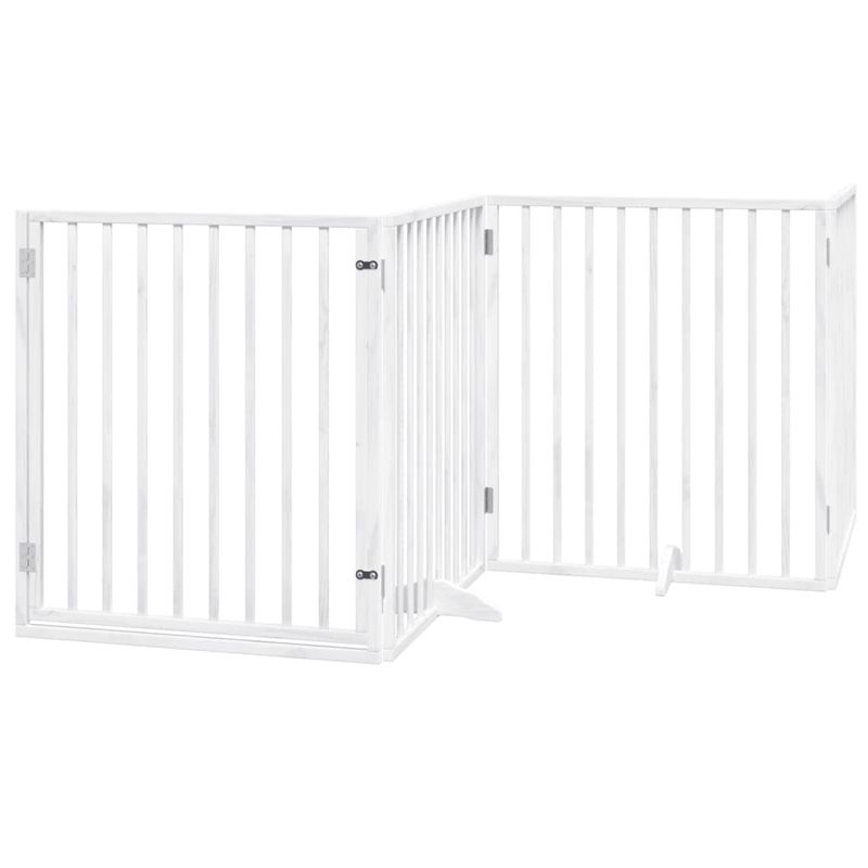 Petshop - Accesorii petshop - Culcusuri si custi - Custi interior si exterior - Poarta caini pliabila cu usa, 6 panouri, alb, 480 cm, lemn plop - Infinity.ro