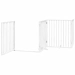 Petshop - Accesorii petshop - Culcusuri si custi - Custi interior si exterior - Poarta caini pliabila cu usa, 6 panouri, alb, 480 cm, lemn plop - Infinity.ro