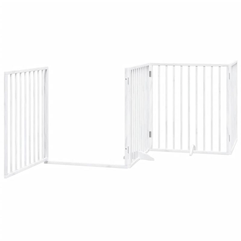 Petshop - Accesorii petshop - Culcusuri si custi - Custi interior si exterior - Poarta caini pliabila cu usa, 6 panouri, alb, 480 cm, lemn plop - Infinity.ro