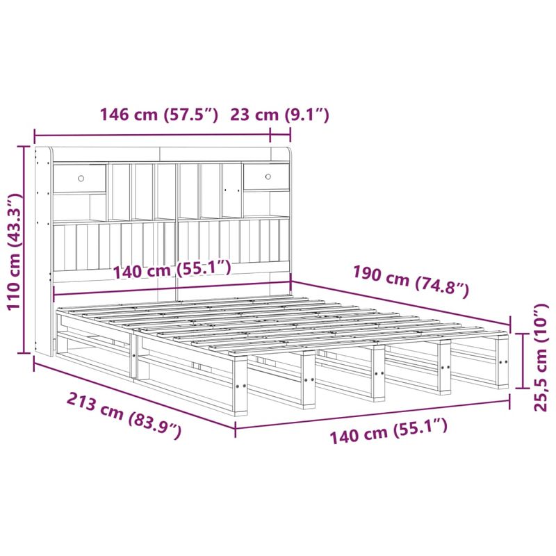 Casa si Gradina - Mobilier - Paturi si accesorii - Paturi - Pat cu biblioteca fara saltea maro 140x190 cm lemn masiv de pin - Infinity.ro