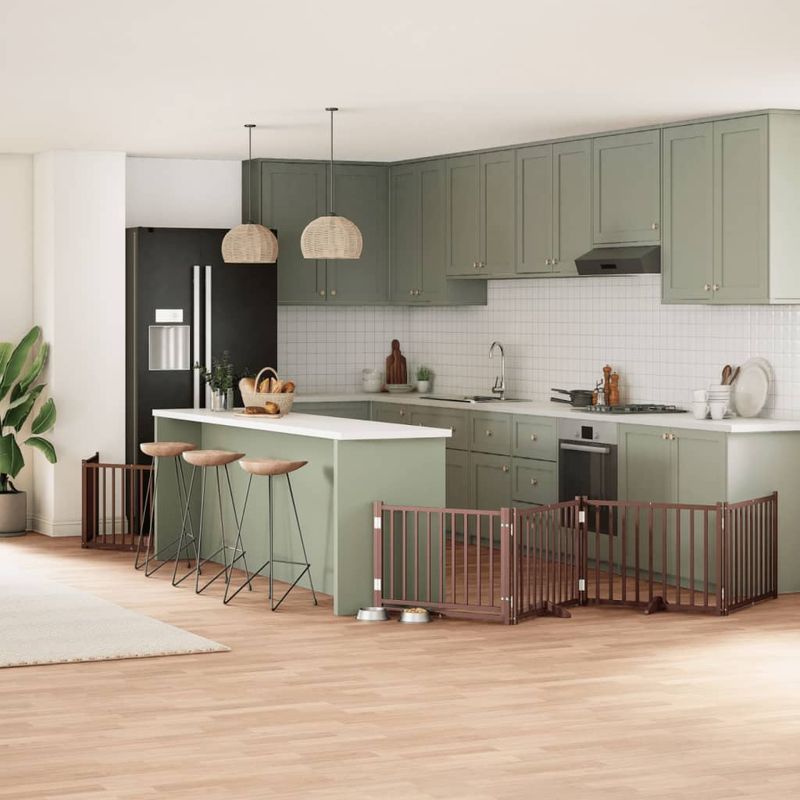 Petshop - Accesorii petshop - Culcusuri si custi - Custi interior si exterior - Poarta caini pliabila cu usa 10 panouri maro, 800 cm, lemn plop - Infinity.ro