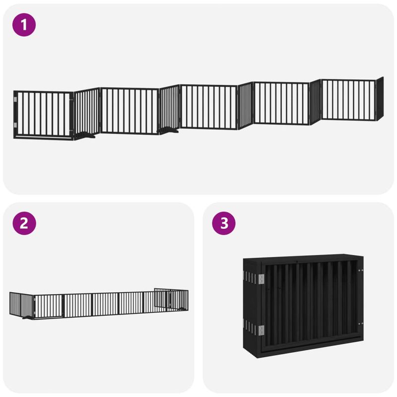 Petshop - Accesorii petshop - Culcusuri si custi - Custi interior si exterior - Poarta caini pliabila cu usa 10 panouri negru 800 cm, lemn plop - Infinity.ro