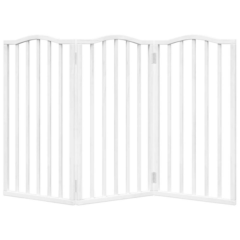 Petshop - Accesorii petshop - Culcusuri si custi - Custi interior si exterior - Poarta pentru caini pliabila, 3 panouri, alb, 150 cm, lemn plop - Infinity.ro