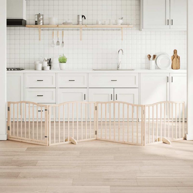 Petshop - Accesorii petshop - Culcusuri si custi - Custi interior si exterior - Poarta de caini pliabila cu usa, 4 panouri, 320 cm, lemn plop - Infinity.ro