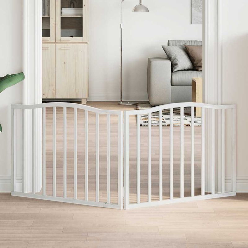 Petshop - Accesorii petshop - Culcusuri si custi - Custi interior si exterior - Poarta pentru caini pliabila, 2 panouri, alb, 160 cm, lemn plop - Infinity.ro