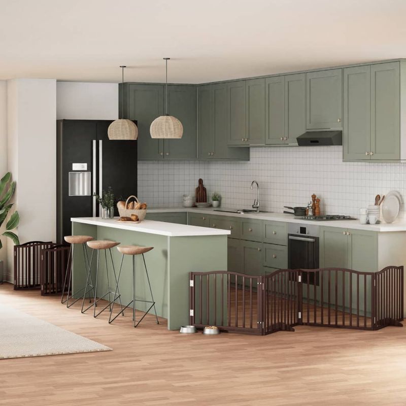 Petshop - Accesorii petshop - Culcusuri si custi - Custi interior si exterior - Poarta caini pliabila cu usa 10 panouri maro, 800 cm, lemn plop - Infinity.ro