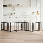 Petshop - Accesorii petshop - Culcusuri si custi - Custi interior si exterior - Poarta caini pliabila cu usa 4 panouri negru, 320 cm, lemn brad, mărime 80x60x2 cm - Infinity.ro