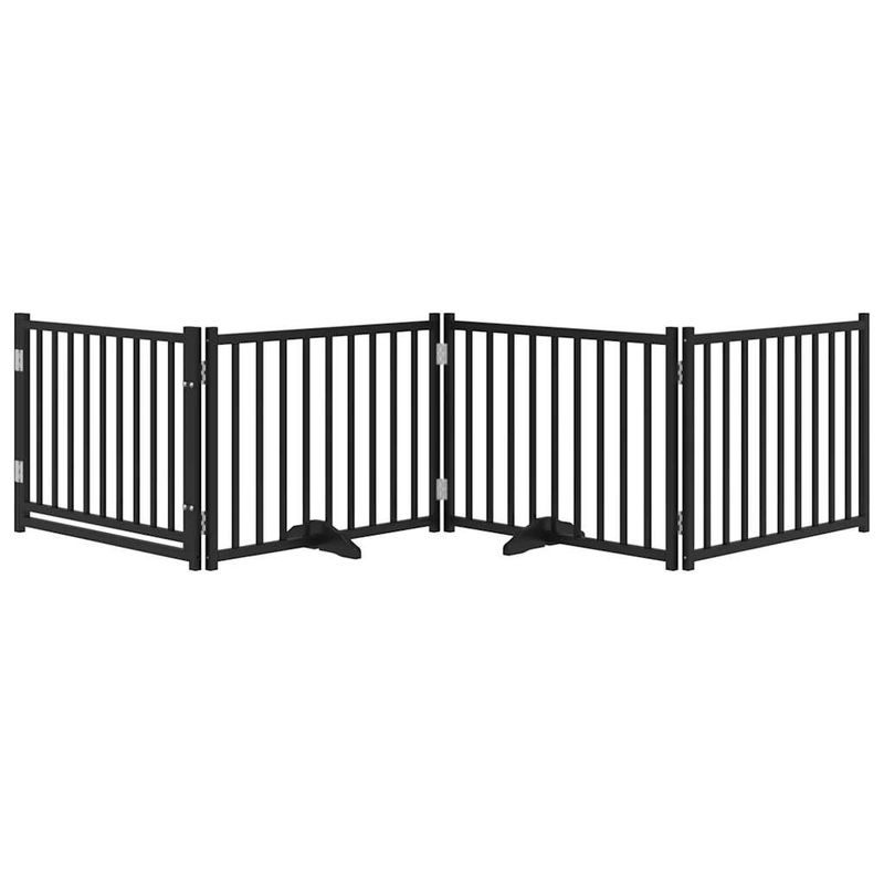 Petshop - Accesorii petshop - Culcusuri si custi - Custi interior si exterior - Poarta caini pliabila cu usa 4 panouri negru, 320 cm, lemn brad, mărime 80x60x2 cm - Infinity.ro