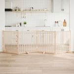 Petshop - Accesorii petshop - Culcusuri si custi - Custi interior si exterior - Poarta caini pliabila cu usa 4 panouri, 320 cm, lemn masiv brad, mărime 80x90x2 cm - Infinity.ro