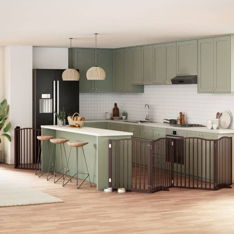 Petshop - Accesorii petshop - Culcusuri si custi - Custi interior si exterior - Poarta caini pliabila cu usa 6 panouri maro, 480 cm, lemn plop - Infinity.ro