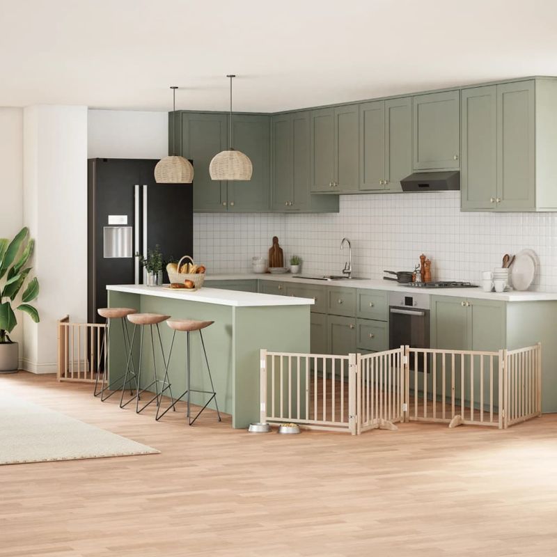 Petshop - Accesorii petshop - Culcusuri si custi - Custi interior si exterior - Poarta de caini pliabila cu usa, 12 panouri, 960 cm, lemn plop - Infinity.ro