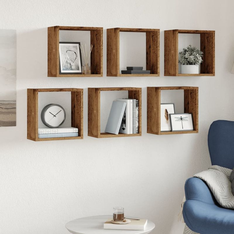 Casa si Gradina - Mobilier - Biblioteci si rafturi - Rafturi - Rafturi de perete cub, 6 buc., lemn vechi, 30x15x30 cm lemn - Infinity.ro