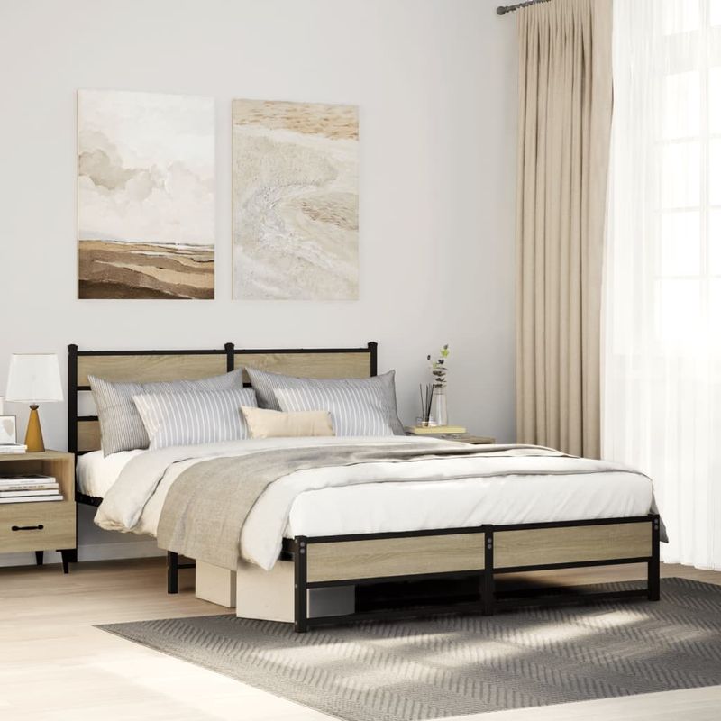Casa si Gradina - Mobilier - Paturi si accesorii - Paturi - Cadru de pat metalic fara saltea, stejar sonoma, 160x200 cm - Infinity.ro