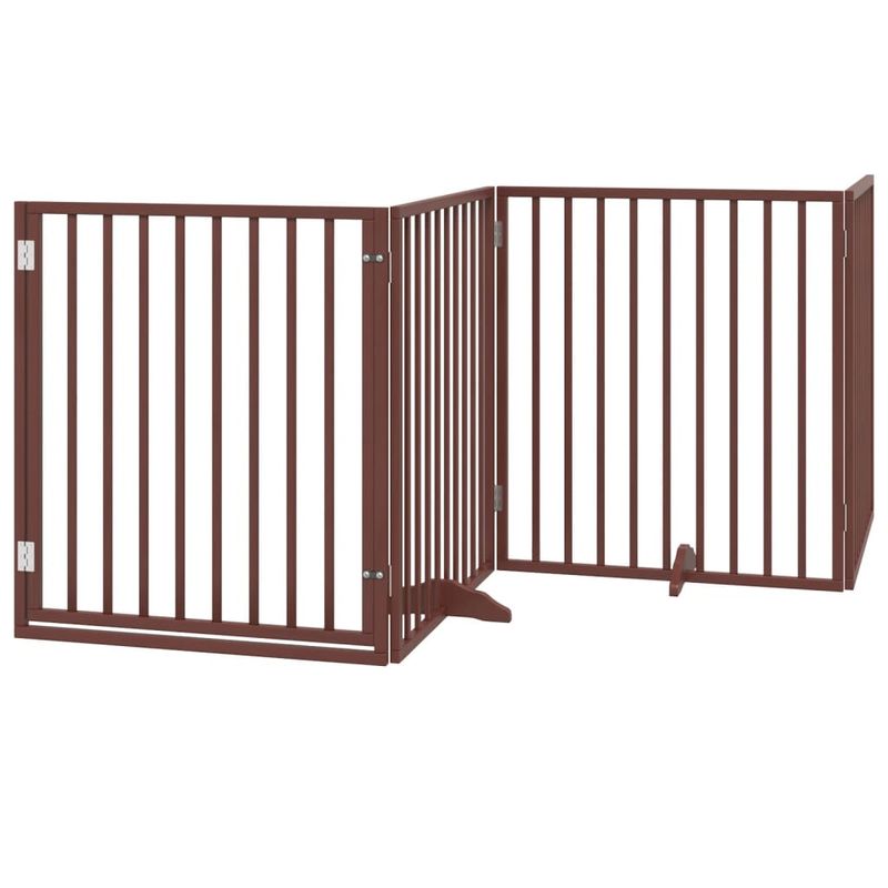 Petshop - Accesorii petshop - Culcusuri si custi - Custi interior si exterior - Poarta caini pliabila cu usa 6 panouri maro, 480 cm, lemn plop - Infinity.ro