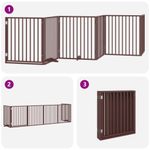 Petshop - Accesorii petshop - Culcusuri si custi - Custi interior si exterior - Poarta caini pliabila cu usa 6 panouri maro, 480 cm, lemn plop - Infinity.ro