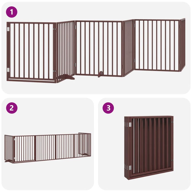 Petshop - Accesorii petshop - Culcusuri si custi - Custi interior si exterior - Poarta caini pliabila cu usa 6 panouri maro, 480 cm, lemn plop - Infinity.ro