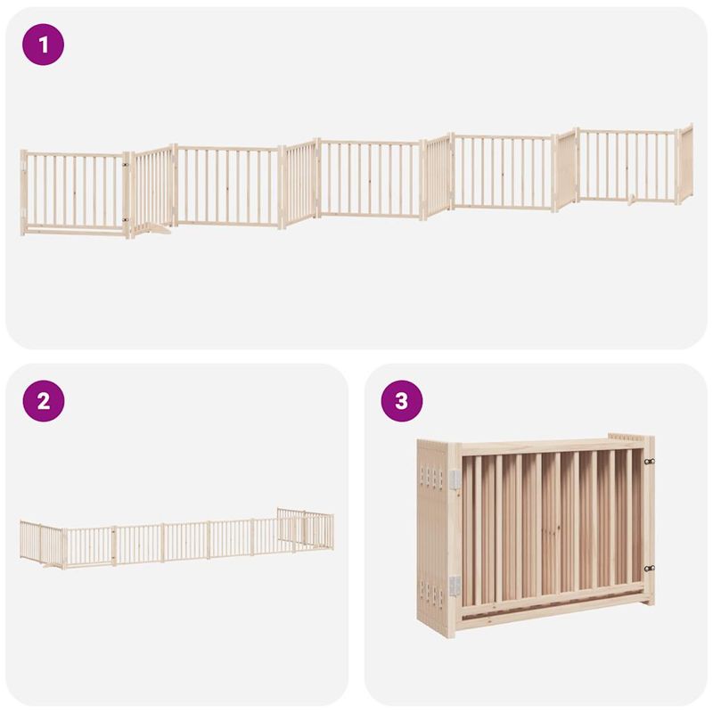Petshop - Accesorii petshop - Culcusuri si custi - Custi interior si exterior - Poarta de caini pliabila cu usa, 10 panouri, 800 cm, lemn plop - Infinity.ro