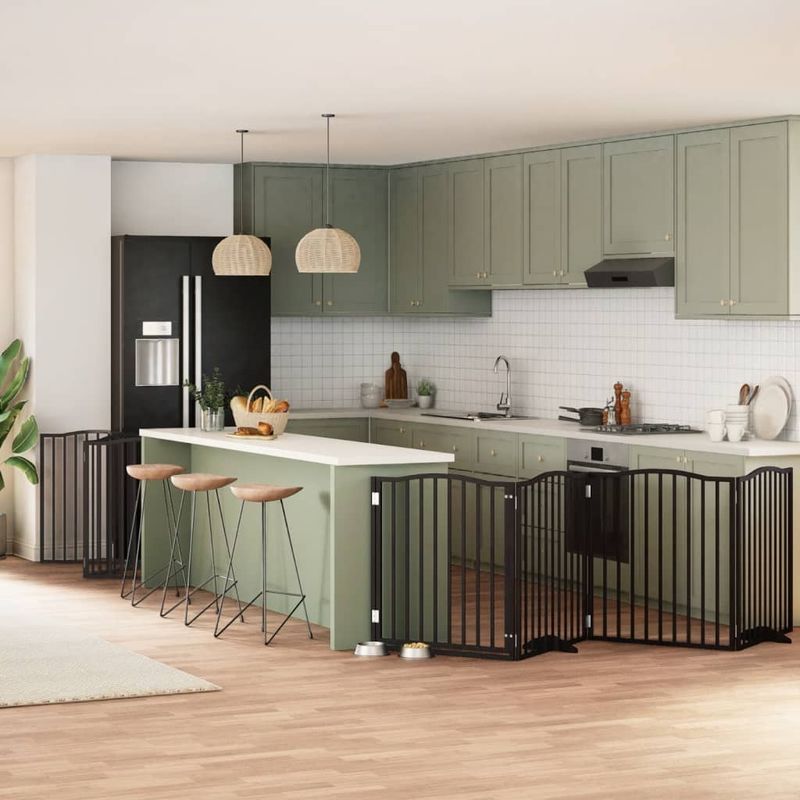 Petshop - Accesorii petshop - Culcusuri si custi - Custi interior si exterior - Poarta caini pliabila cu usa 12 panouri negru 960 cm, lemn plop - Infinity.ro