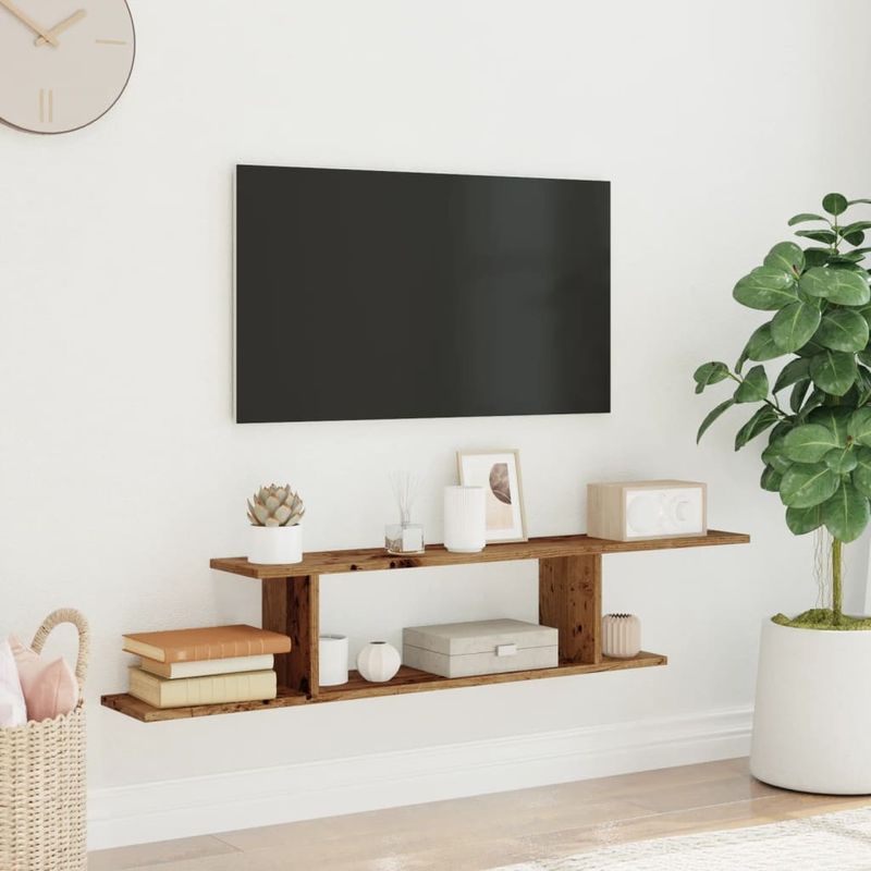 Casa si Gradina - Mobilier - Biblioteci si rafturi - Rafturi - Raft TV cu montaj perete lemn vechi 125x18x23 cm lemn prelucrat - Infinity.ro