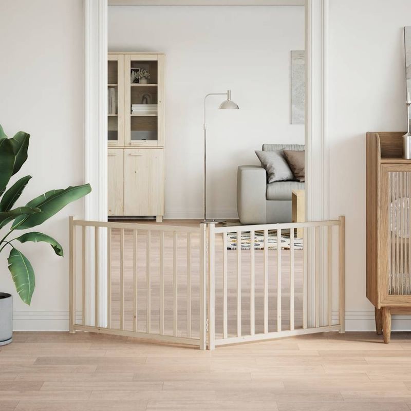 Petshop - Accesorii petshop - Culcusuri si custi - Custi interior si exterior - Poarta pentru caini pliabila, 2 panouri, 160 cm, lemn de brad, mărime 80x60x2 cm - Infinity.ro