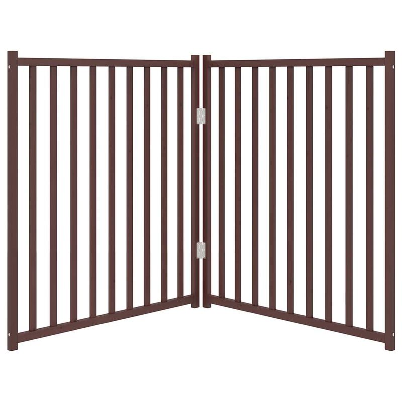 Petshop - Accesorii petshop - Culcusuri si custi - Custi interior si exterior - Poarta de caini pliabila 2 panouri stejar maro 160 cm lemn brad, mărime 80x90x2 cm - Infinity.ro