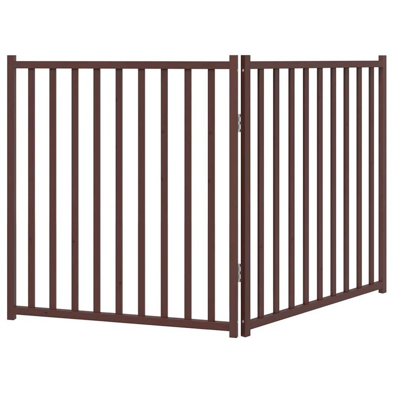 Petshop - Accesorii petshop - Culcusuri si custi - Custi interior si exterior - Poarta de caini pliabila 2 panouri stejar maro 160 cm lemn brad, mărime 80x90x2 cm - Infinity.ro