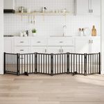 Petshop - Accesorii petshop - Culcusuri si custi - Custi interior si exterior - Poarta caini pliabila cu usa, 6 panouri negru 300 cm, lemn brad, mărime 50x60x2 cm - Infinity.ro