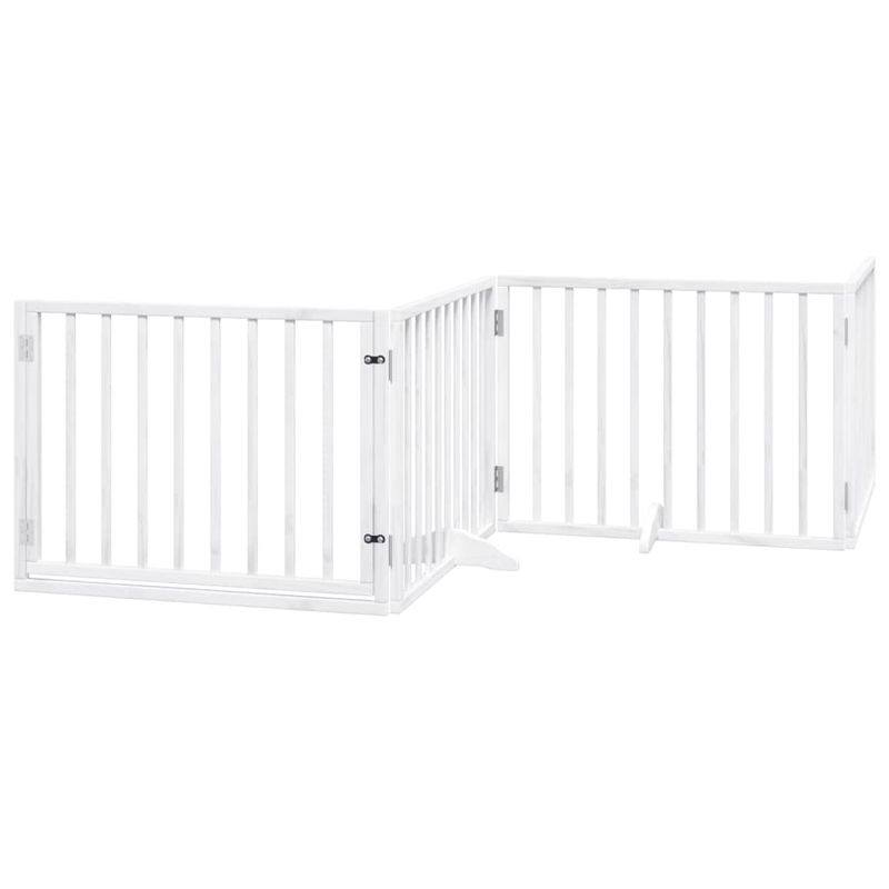 Petshop - Accesorii petshop - Culcusuri si custi - Custi interior si exterior - Poarta caini pliabila cu usa 8 panouri, alb, 640 cm, lemn plop - Infinity.ro