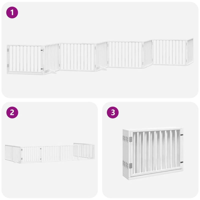 Petshop - Accesorii petshop - Culcusuri si custi - Custi interior si exterior - Poarta caini pliabila cu usa 8 panouri, alb, 640 cm, lemn plop - Infinity.ro