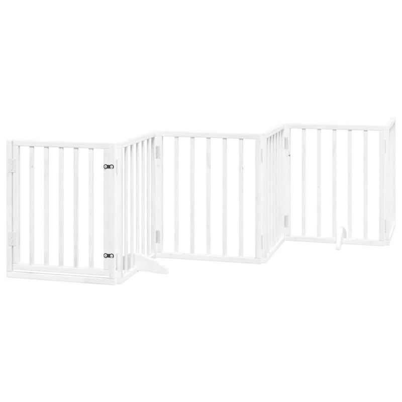 Petshop - Accesorii petshop - Culcusuri si custi - Custi interior si exterior - Poarta caini pliabila cu usa 12 panouri, alb, 600 cm, lemn plop - Infinity.ro
