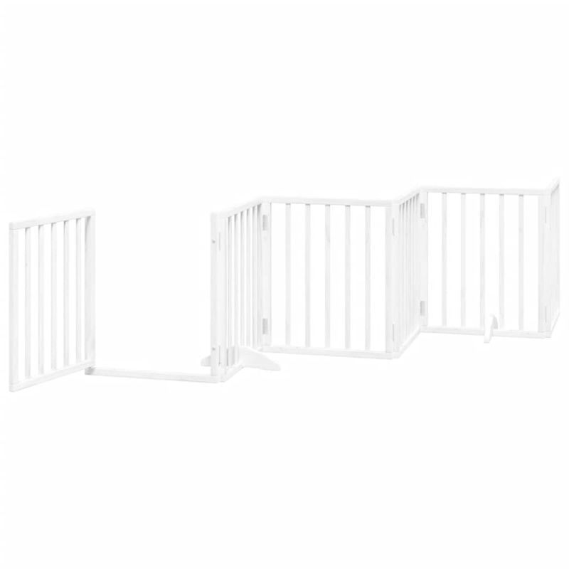 Petshop - Accesorii petshop - Culcusuri si custi - Custi interior si exterior - Poarta caini pliabila cu usa 12 panouri, alb, 600 cm, lemn plop - Infinity.ro