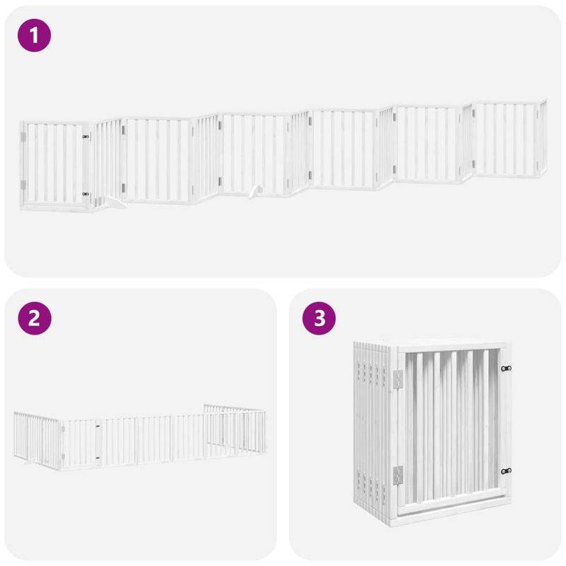 Petshop - Accesorii petshop - Culcusuri si custi - Custi interior si exterior - Poarta caini pliabila cu usa 12 panouri, alb, 600 cm, lemn plop - Infinity.ro
