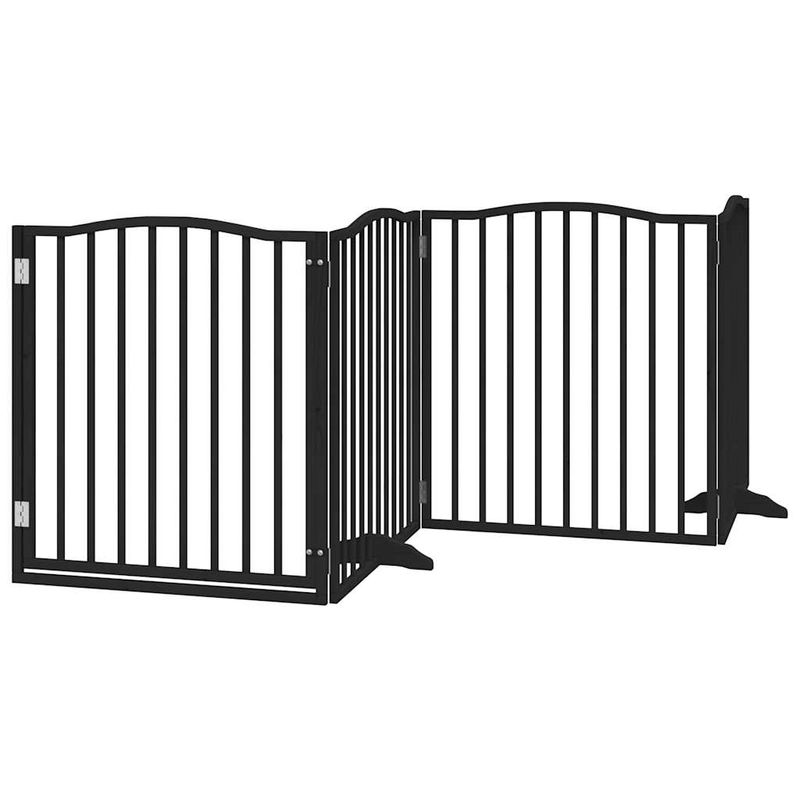 Petshop - Accesorii petshop - Culcusuri si custi - Custi interior si exterior - Poarta caini pliabila cu usa 8 panouri negru 640 cm, lemn plop - Infinity.ro