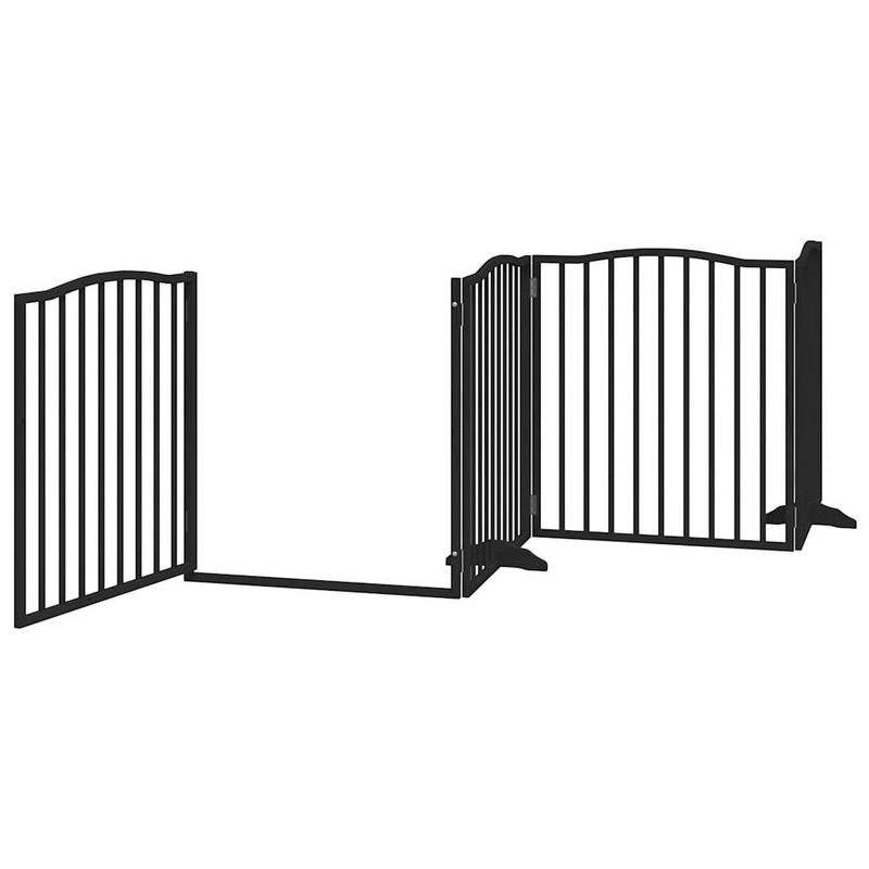 Petshop - Accesorii petshop - Culcusuri si custi - Custi interior si exterior - Poarta caini pliabila cu usa 8 panouri negru 640 cm, lemn plop - Infinity.ro
