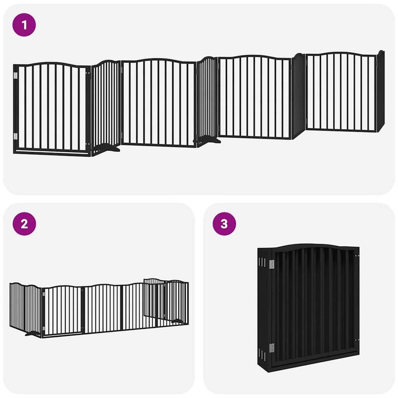 Petshop - Accesorii petshop - Culcusuri si custi - Custi interior si exterior - Poarta caini pliabila cu usa 8 panouri negru 640 cm, lemn plop - Infinity.ro