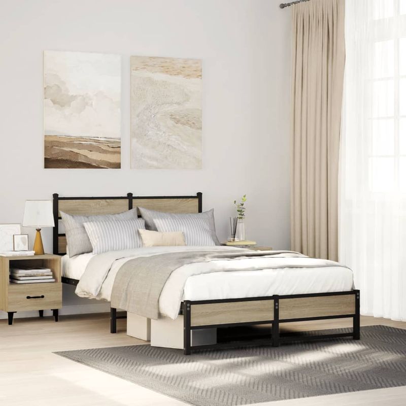 Casa si Gradina - Mobilier - Paturi si accesorii - Paturi - Cadru de pat metalic fara saltea, stejar sonoma, 120x200 cm - Infinity.ro