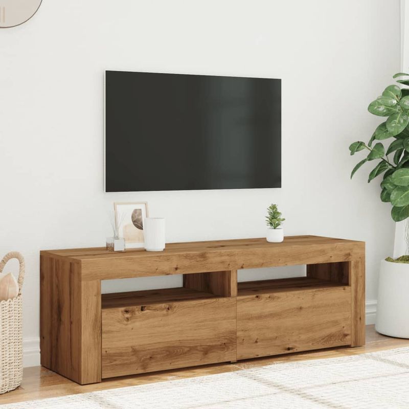 Casa si Gradina - Mobilier - Comode si corpuri - Comode - Dulap TV cu LED stejar artizanal 120x35x40 cm lemn prelucrat - Infinity.ro