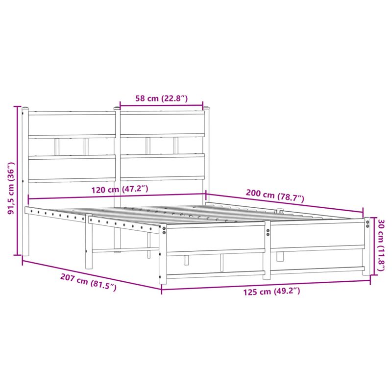 Casa si Gradina - Mobilier - Paturi si accesorii - Paturi - Cadru de pat metalic fara saltea, stejar sonoma, 120x200 cm - Infinity.ro