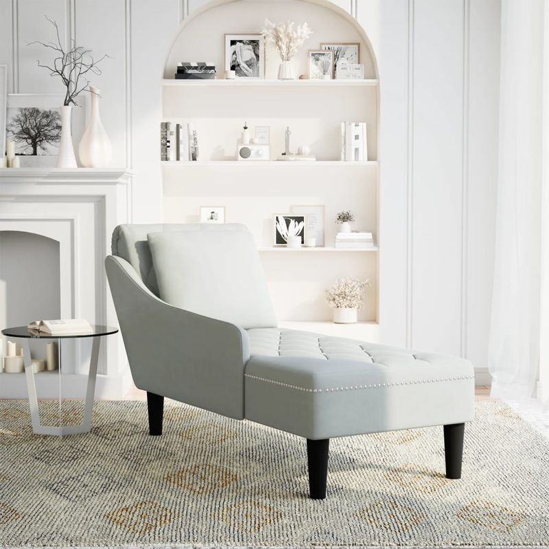 Casa si Gradina - Mobilier - Scaune si fotolii - Fotolii - Sezlong cu perna si cotiera dreapta, gri deschis, catifea - Infinity.ro