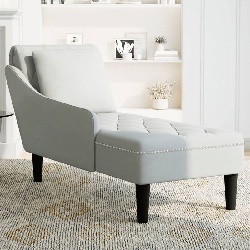 Casa si Gradina - Mobilier - Scaune si fotolii - Fotolii - Sezlong cu perna si cotiera dreapta, gri deschis, catifea - Infinity.ro